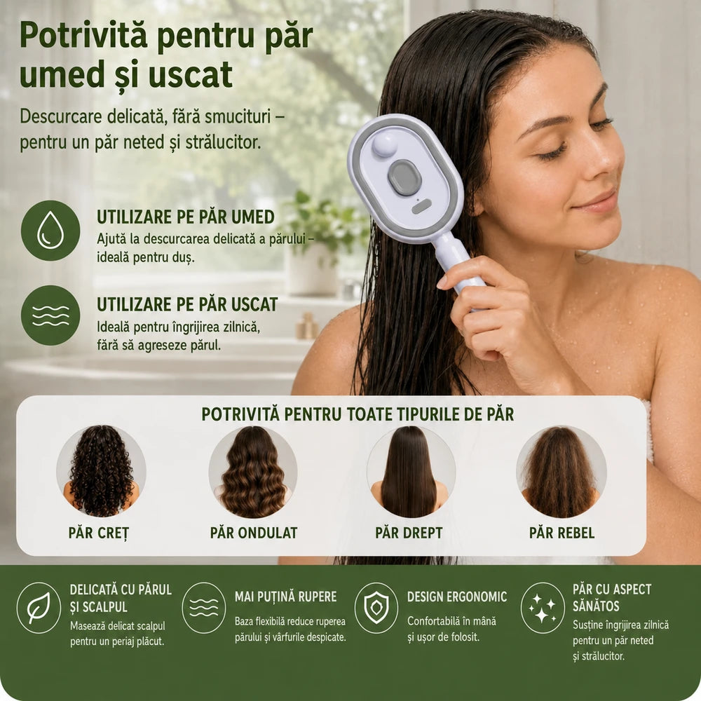 Perie 3-în-1 cu Spray pentru Ulei Esențial și Masaj al Scalpului