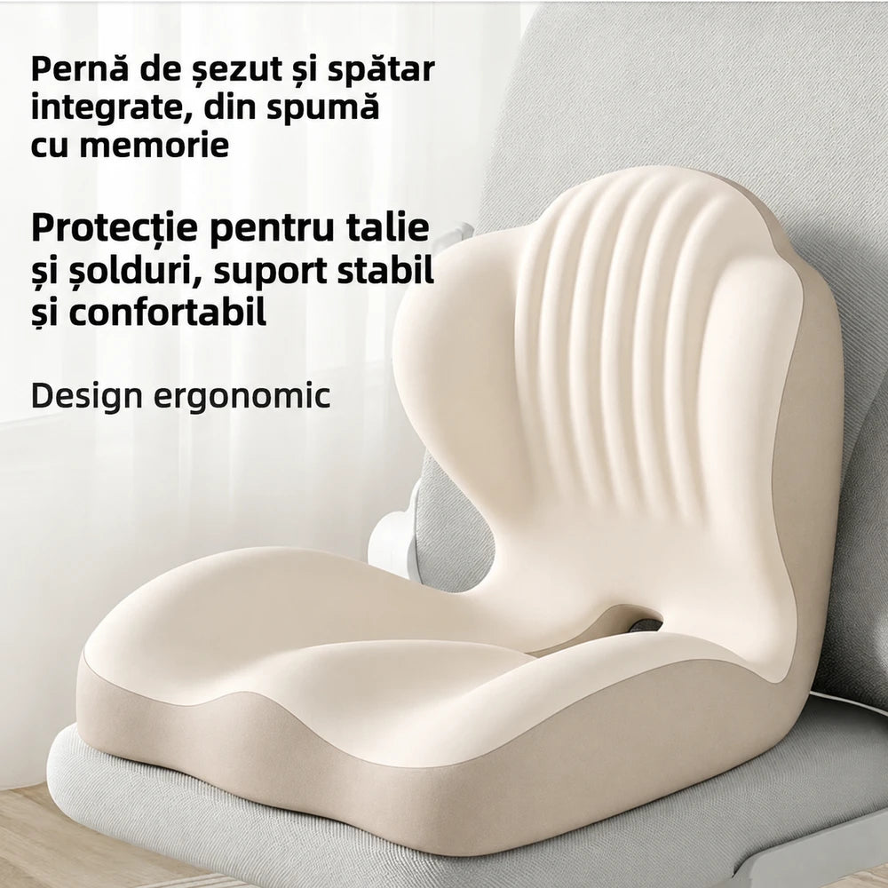 Pernă ergonomică pentru șezut cu spătar și suport lombar - 2 in 1