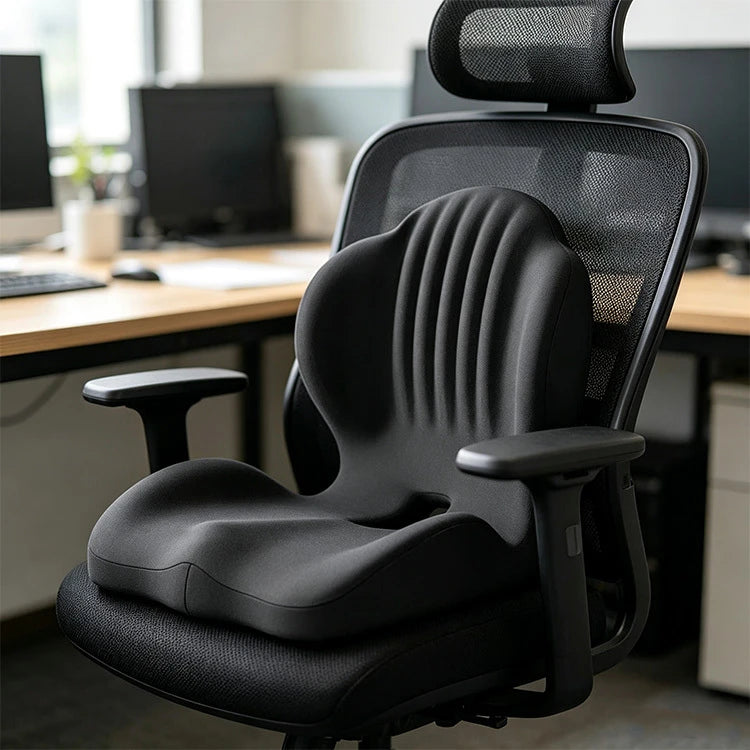 Pernă ergonomică pentru șezut cu spătar și suport lombar - 2 in 1