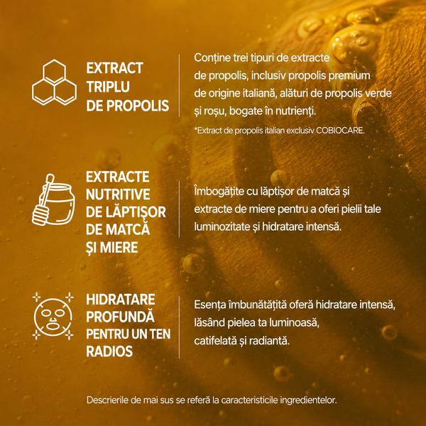 Mască Coreeană cu Propolis și Venin de Albine – Hidratare și Luminozitate Intensă (SET 10 BUCATI)