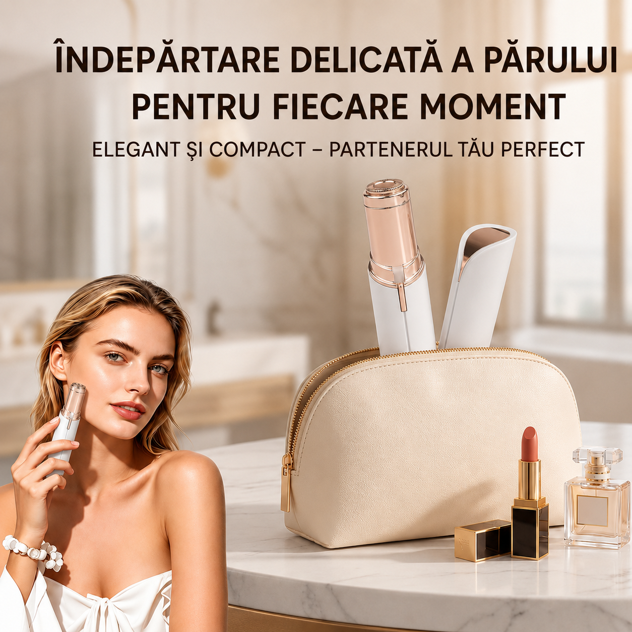 Epilator Facial Electric Painless – Reîncărcabil USB, cu LED, Îndepărtare Fără Durere a Părului Facial și Corporal