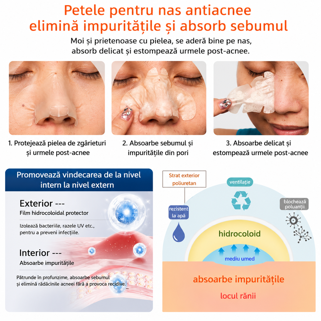 Benzi Purificatoare pentru Nas și Sebum-Control cu Tehnologie Hydrocolloid (set de 8 bucati)