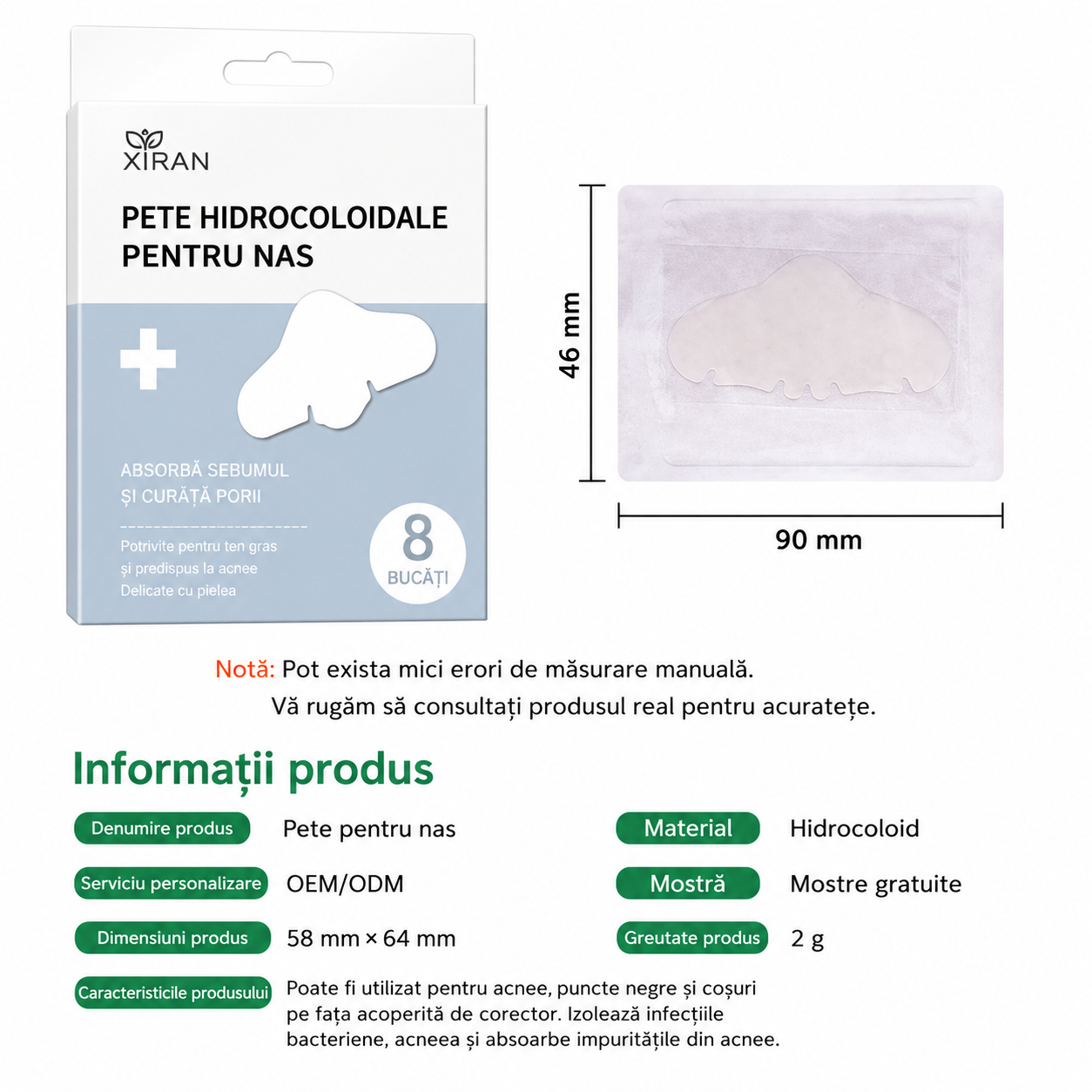 Benzi Purificatoare pentru Nas și Sebum-Control cu Tehnologie Hydrocolloid (set de 8 bucati)